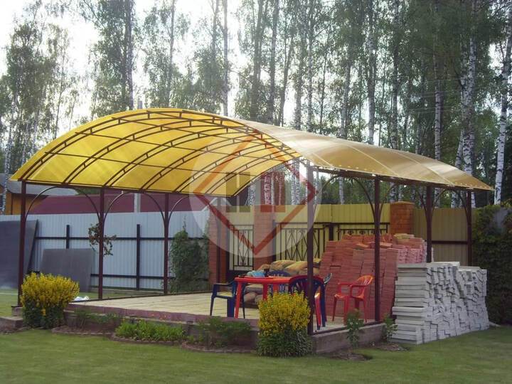 навес арочный с усилением ригеля, крыша из поликарбоната